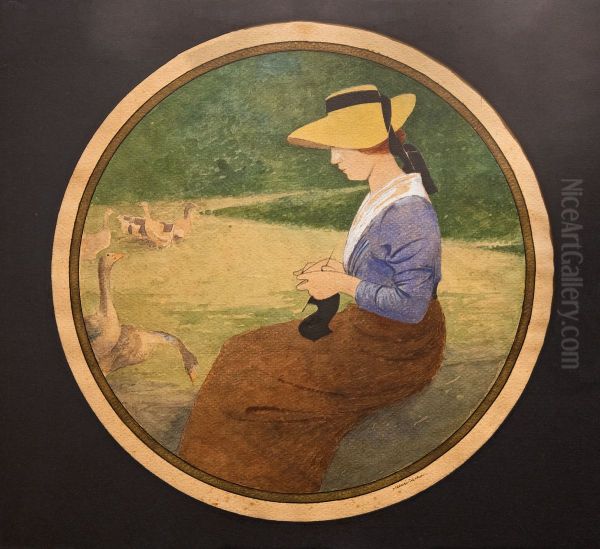 La gardienne d'Oie Oil Painting by Henri Rachou