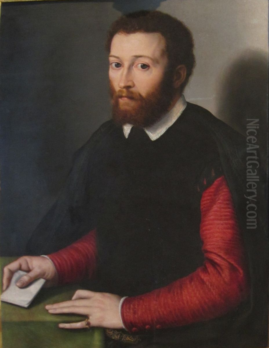 Portrait of a Man Holding a Letter Oil Painting by Francesco Salviati