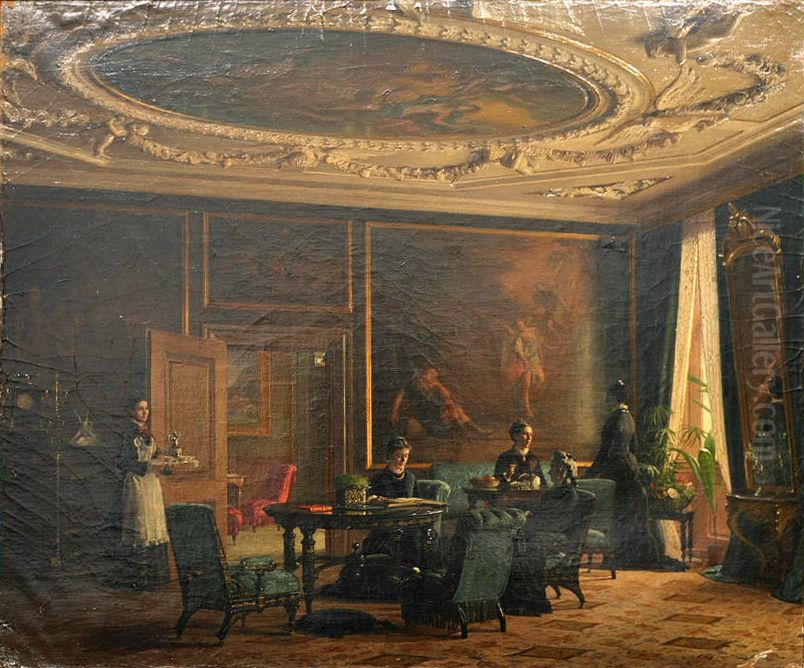 Interior from Strandgade 6, Copenhagen. Oil Painting by Carl Christian Andersen