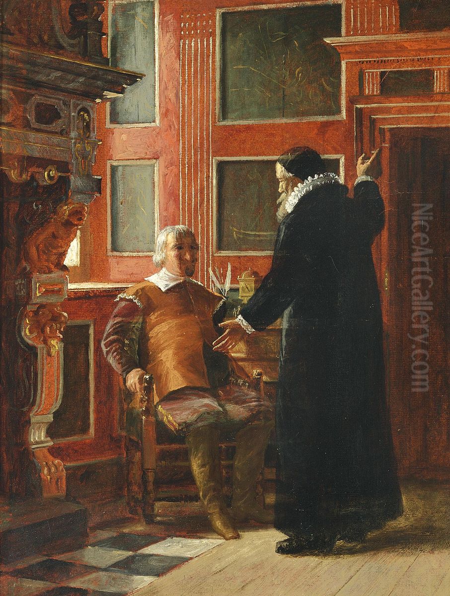 Ole Vind preaches to Christian IV. Study. Oil Painting by Carl Christian Andersen