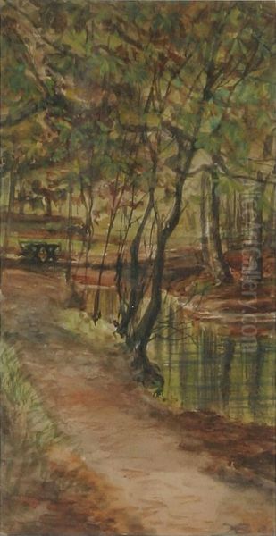 A scenery from the river at Odense. Oil Painting by H. A. Brendekilde