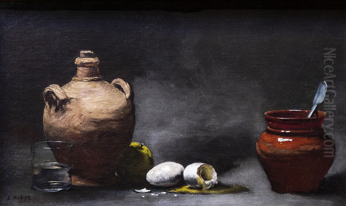 Still life with eggs Oil Painting by Augustin Theodule Ribot