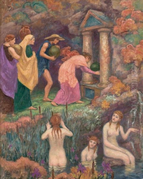 Offering to the Nymphs Oil Painting by Rupert Bunny