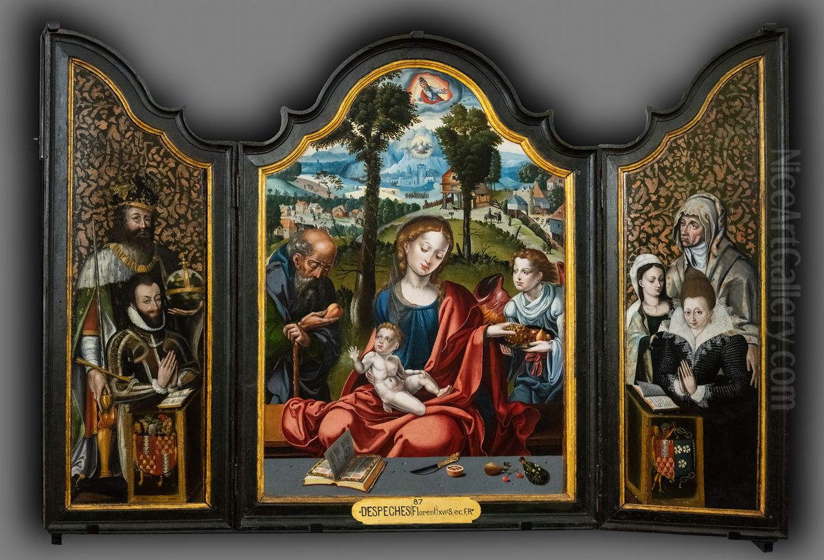 The Holy Family with donors Oil Painting by Pieter Coecke Van Aelst