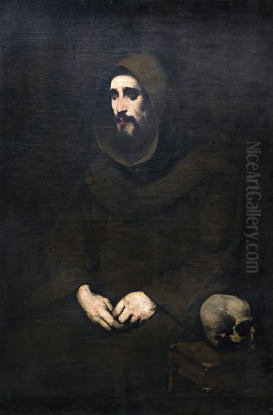 Praying monk Oil Painting by Augustin Theodule Ribot