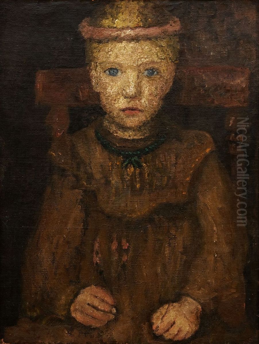Seated girl with a green chain Oil Painting by Paula Modersohn-Becker