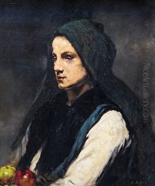 Woman's Head Oil Painting by Augustin Theodule Ribot