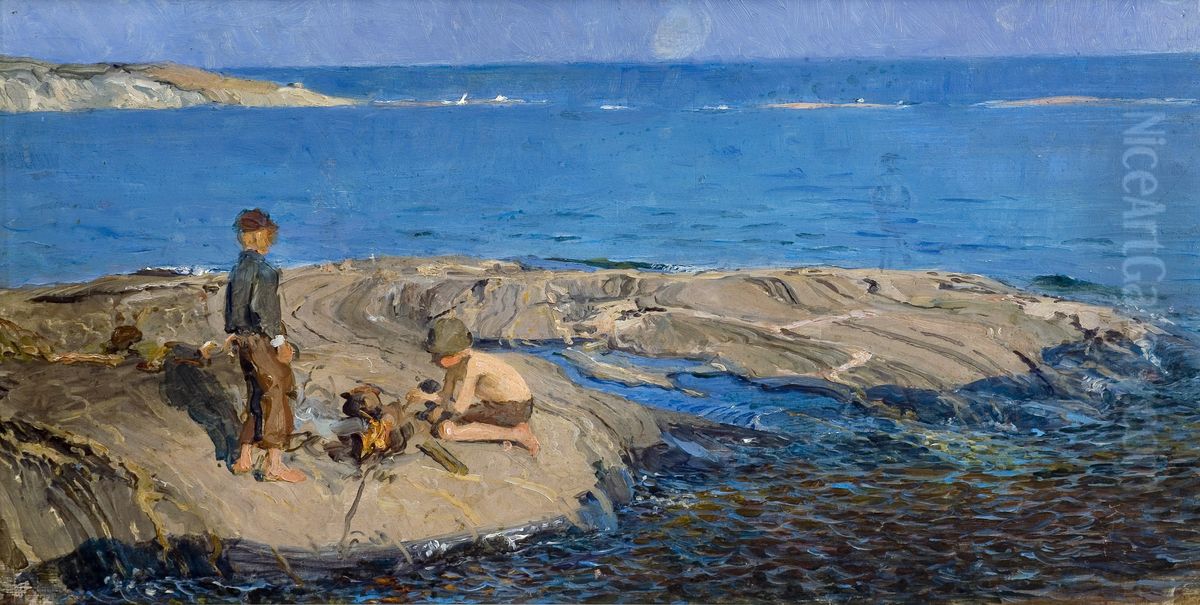 Pojat luodolla Oil Painting by Venny Soldan-Brofeldt