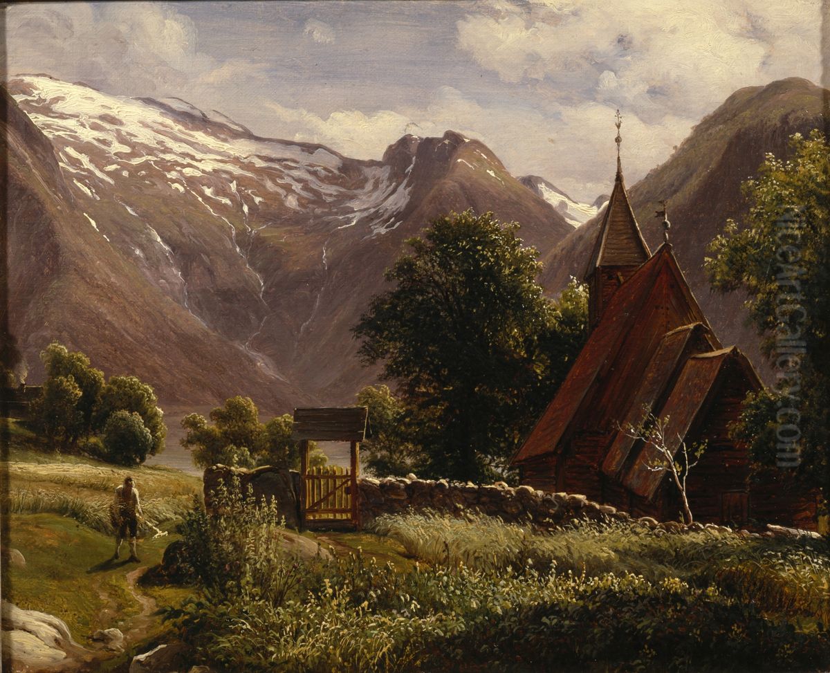Tjugum Church, Balestrand Oil Painting by Thomas Fearnley