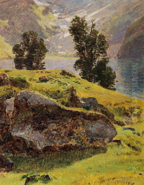 Sommerlandskab i bjergene. Oil Painting by Janus la Cour