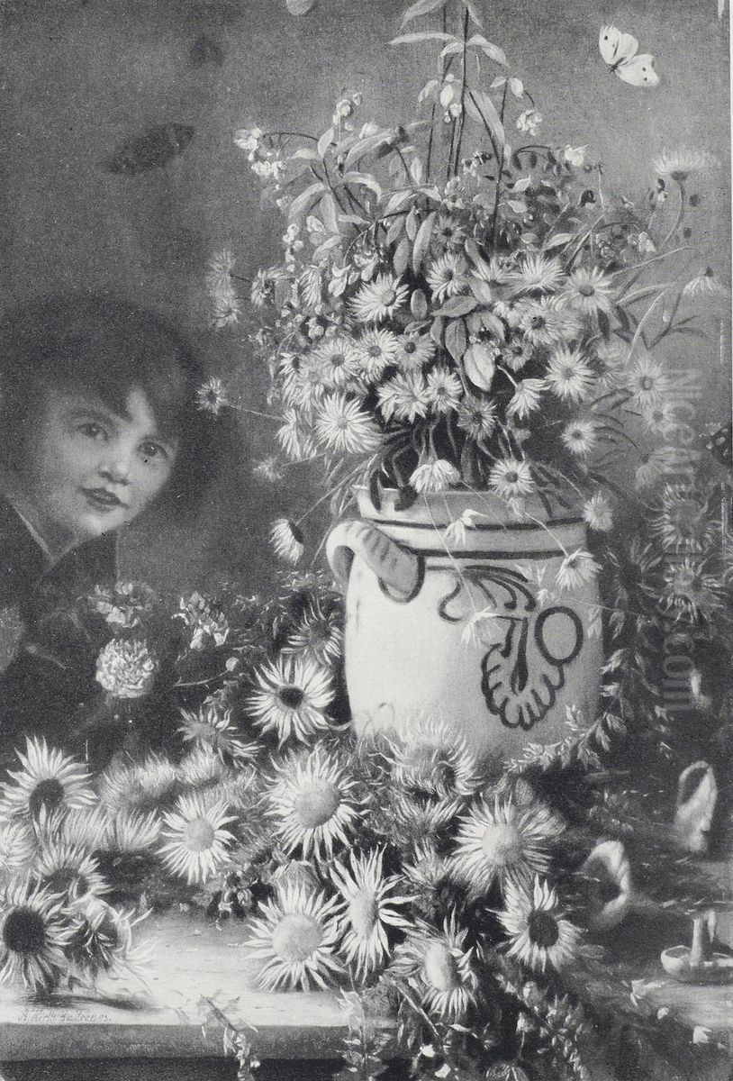 Kind mit Blumenstillleben Oil Painting by Rudolf Hirth Du Frenes Kind mit Blumenstillleben Oil Painting by Rudolf Hirth Du Frenes