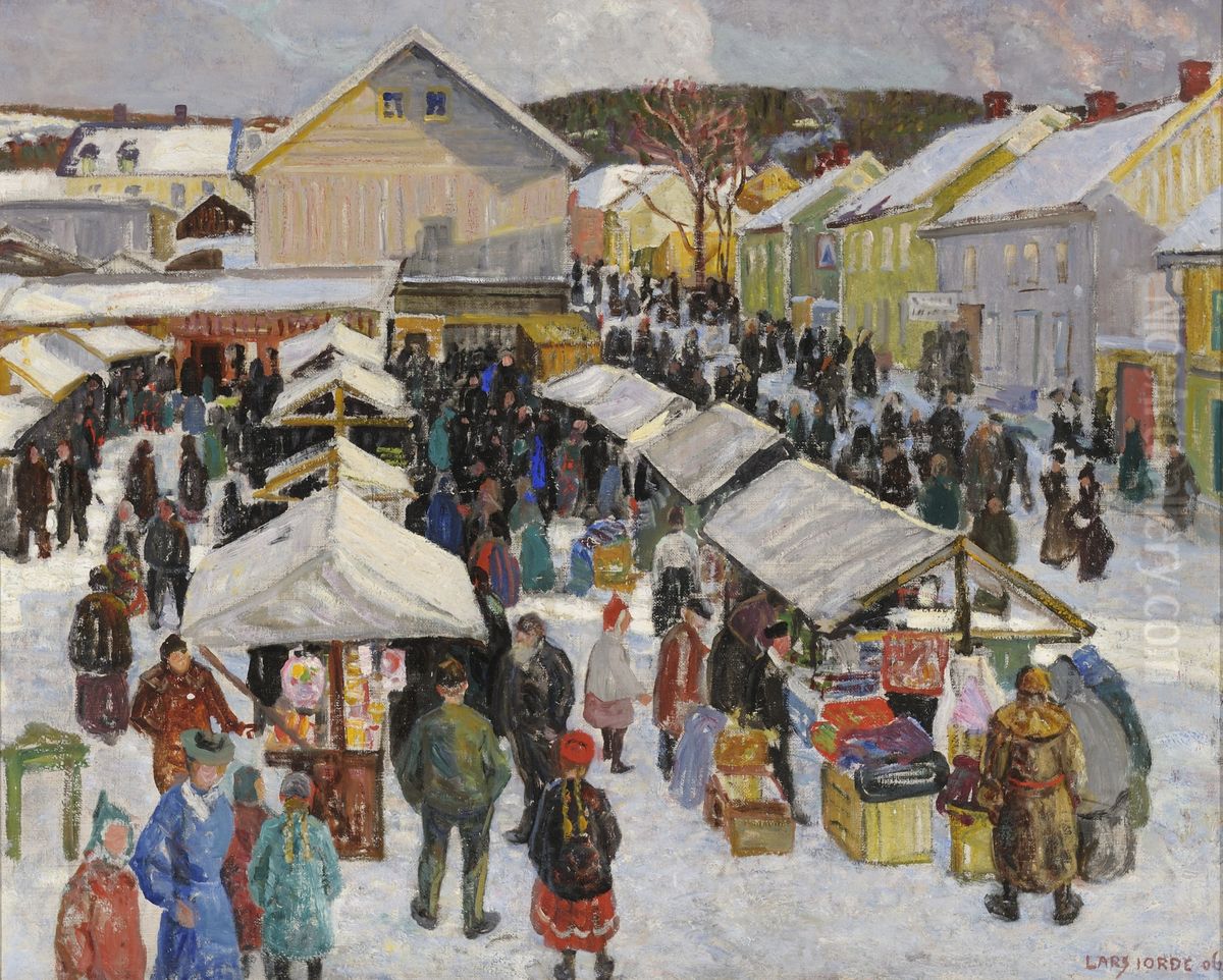 Market in Lillehammer Oil Painting by Lars Jorde