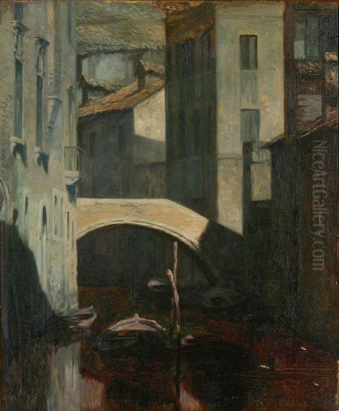 A bridge in Italy. Oil Painting by Cilius Andersen