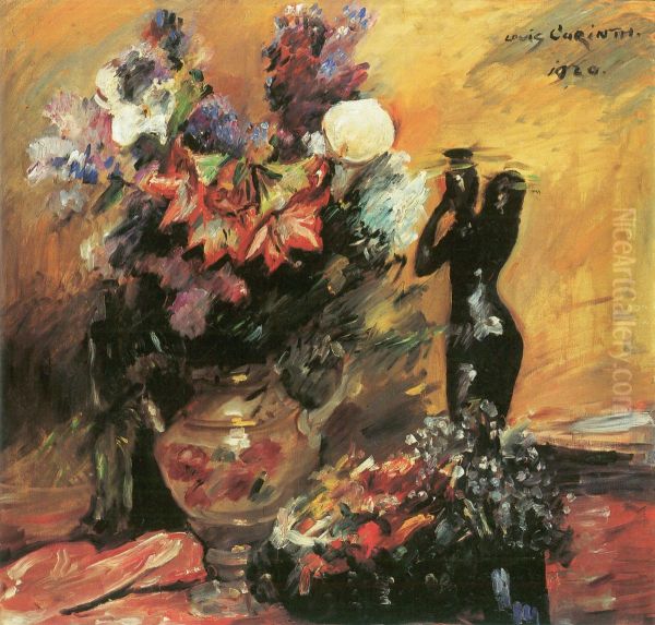 Kalla und Flieder mit Bronzefigur Oil Painting by Lovis Corinth