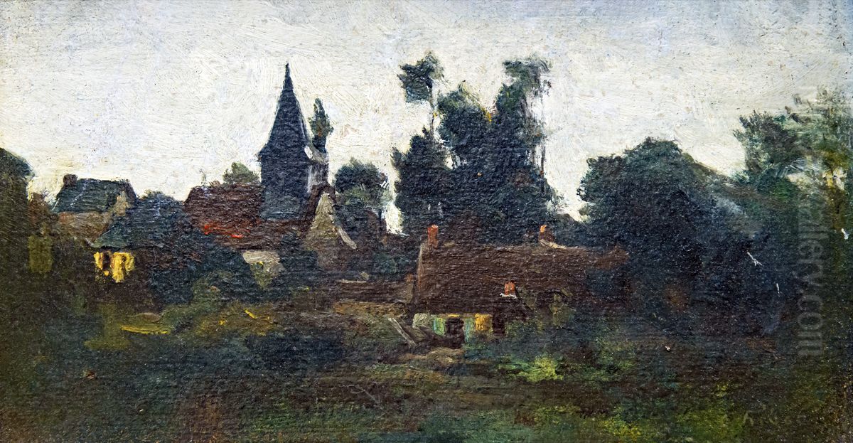 Landscape with church Oil Painting by Augustin Theodule Ribot