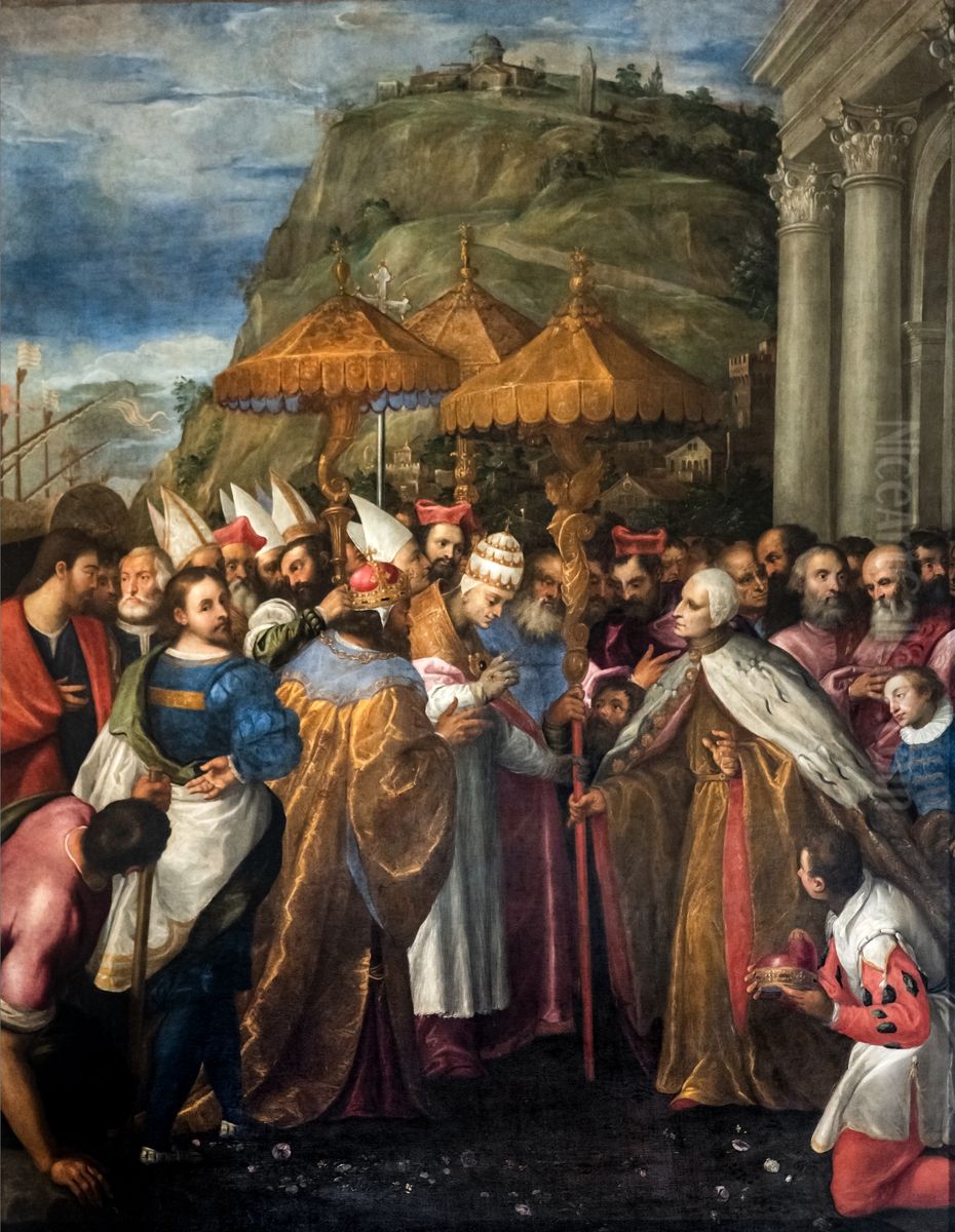 The Pope arrives on Venetian ships in Ancona Oil Painting by Gerolamo Gambarato