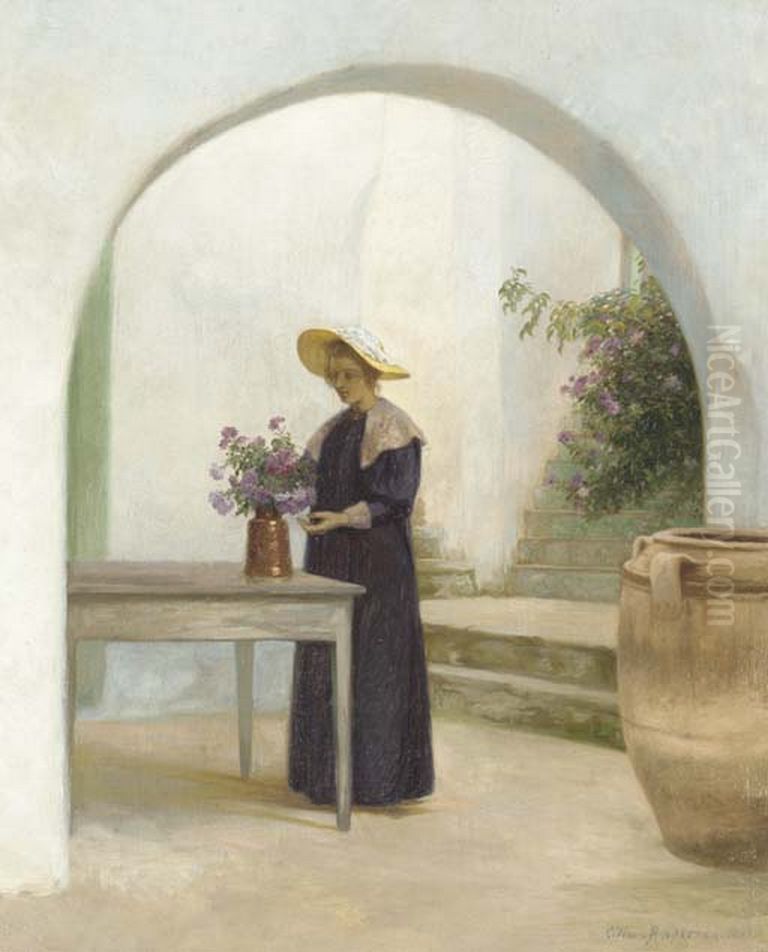 Arranging the Flowers. Oil Painting by Cilius Andersen