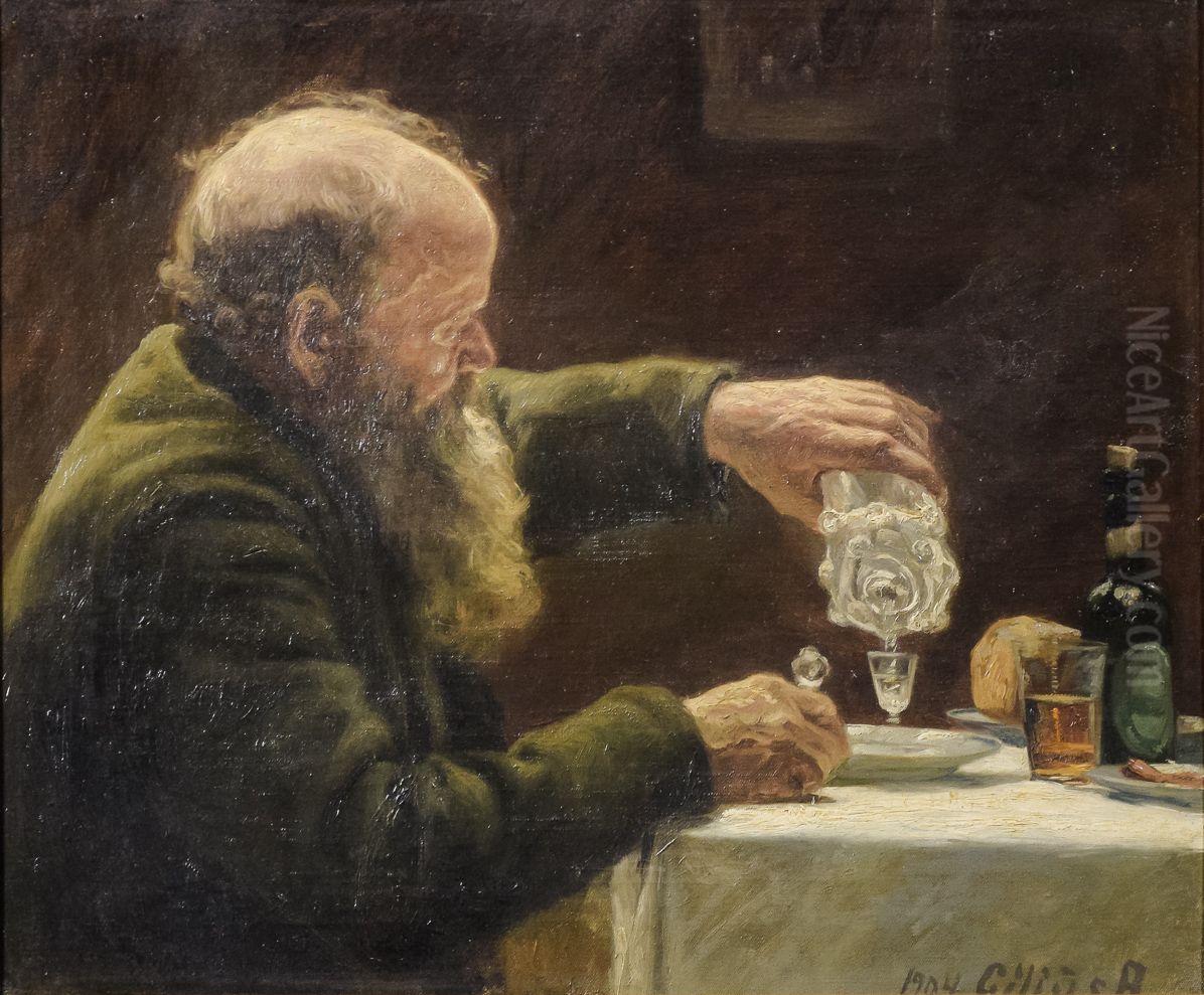 Mand siddende ved bord. Oil Painting by Cilius Andersen