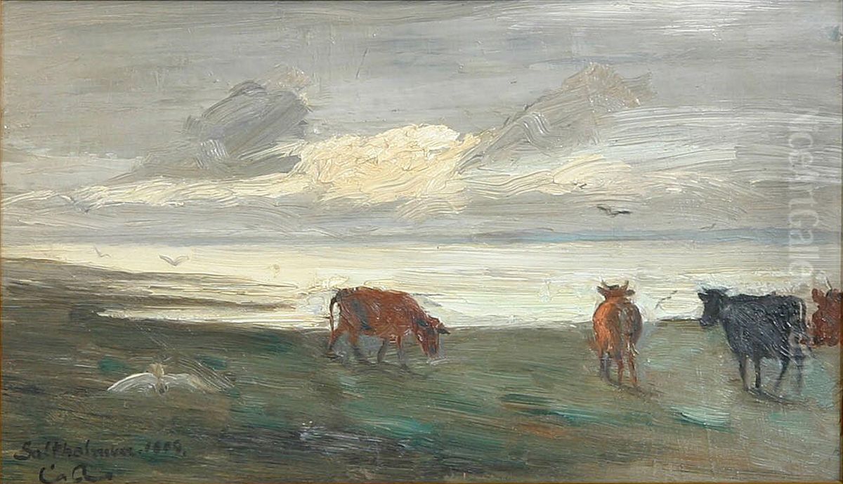 Cows grazing. Oil Painting by Cilius Andersen