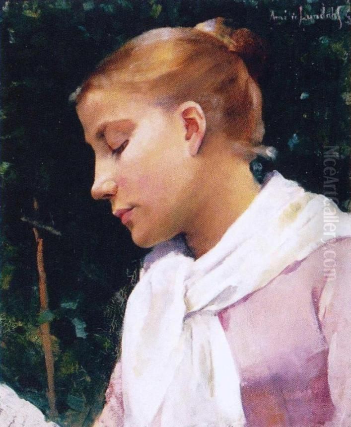 Lukeva tytto Oil Painting by Amelie Lundahl