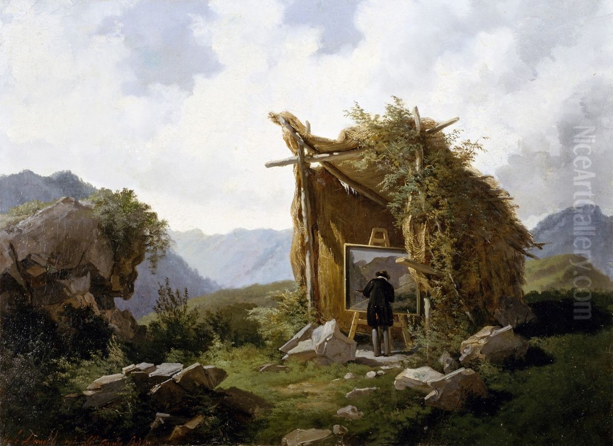 Artists in countryside Oil Painting by Carlo Ademollo