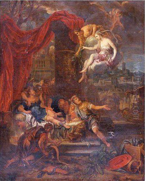 Aeneas wounded in the leg healed with magic herbs by Venus Oil Painting by Victor Honore Janssens