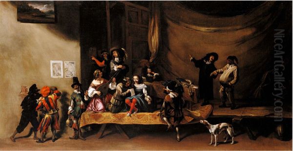 The Rehearsal, or A Scene from the Commedia dell'Arte Oil Painting by Michelangelo Cerquozzi