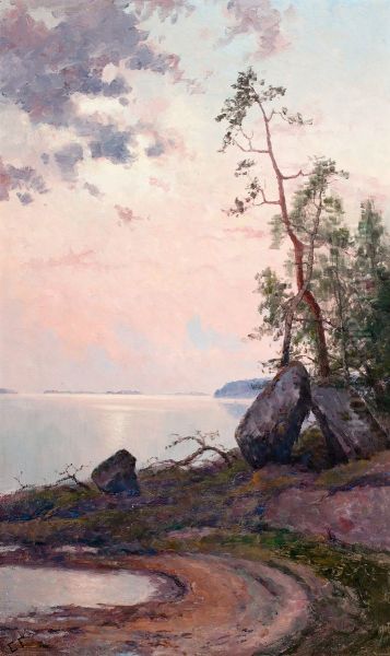 Landscape by the Lake Oil Painting by Ellen Favorin