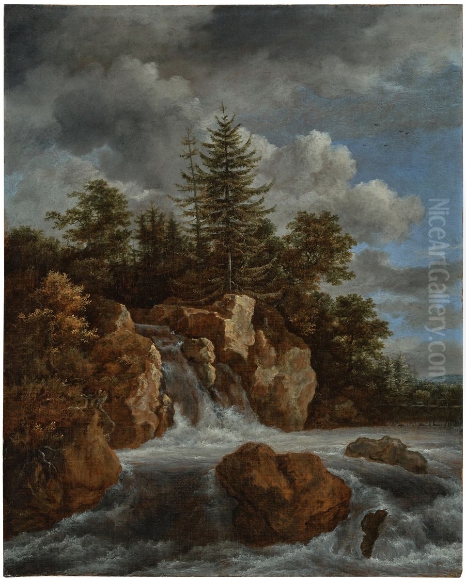 A wooded landscape with a waterfall Oil Painting by Jacob Van Ruisdael