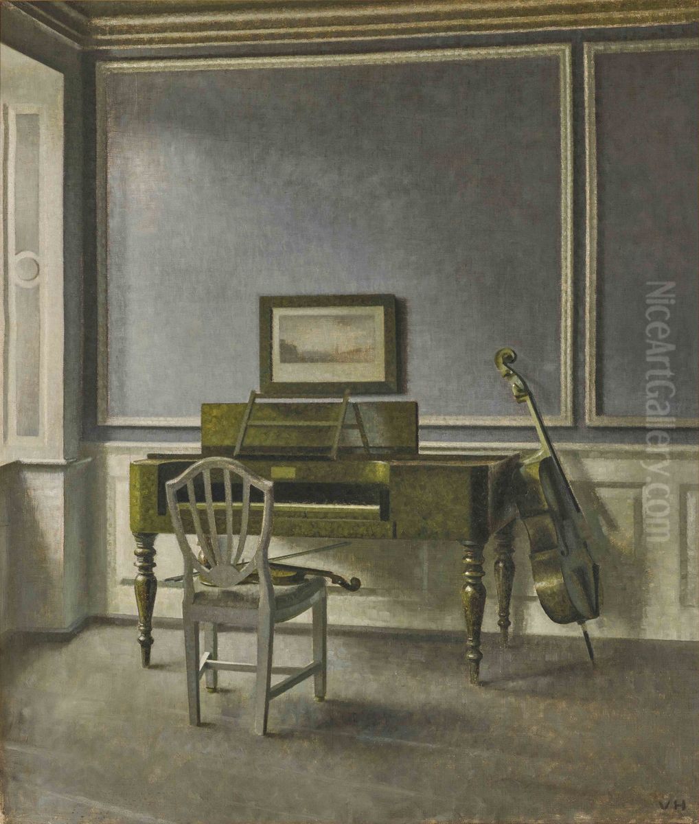 Interior. Musikvaerelset, Strandgade 30 Oil Painting by Vilhelm Hammershoi