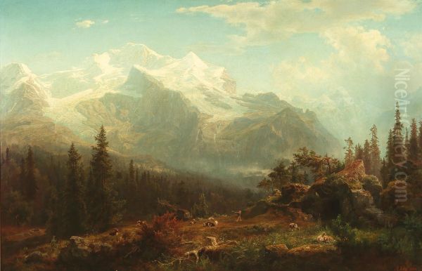 Partie aus den Berner Alpen Oil Painting by August Wilhelm Leu