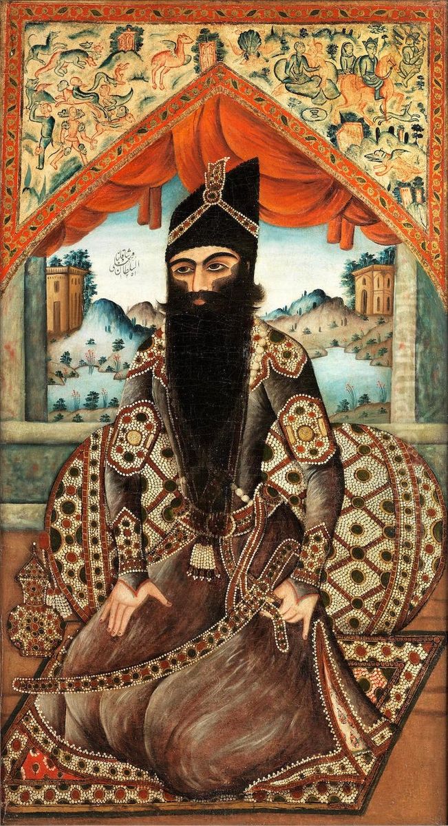 Fath-Ali Shah Seated against a Jeweled Bolster Oil Painting by unknown