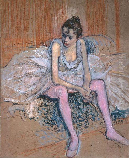 Danseuse assise aux bas roses Oil Painting by Henri De Toulouse-Lautrec
