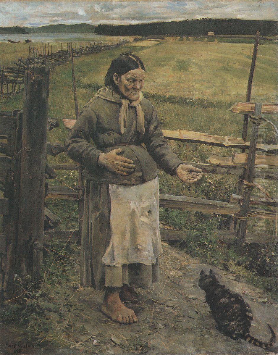 Old Woman With a Cat Oil Painting by Akseli Valdemar Gallen-Kallela