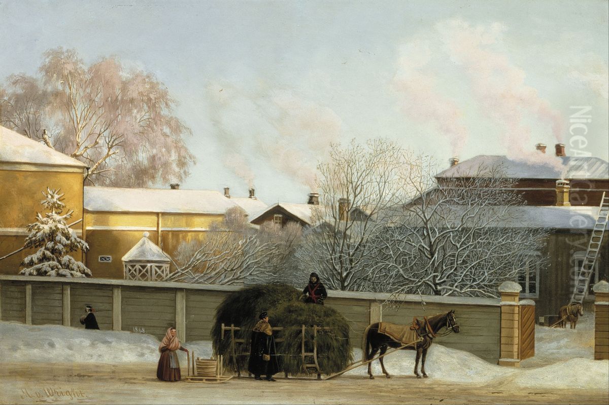 Annankatu on a Cold Winter Morning Oil Painting by Magnus Von Wright