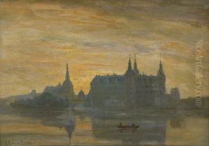 Frederiksborg slot i skumringen.