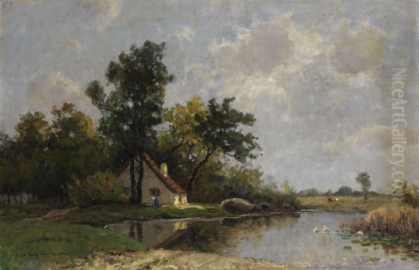 The house at the lake Oil Painting by Otto Gampert