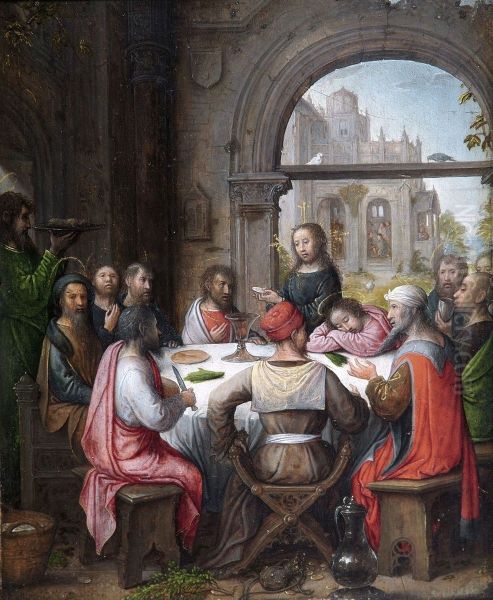 The Last Supper with the Institution of the Eucharist and Christ Washing the Disciples' Feet Oil Painting by Juan De Flandes