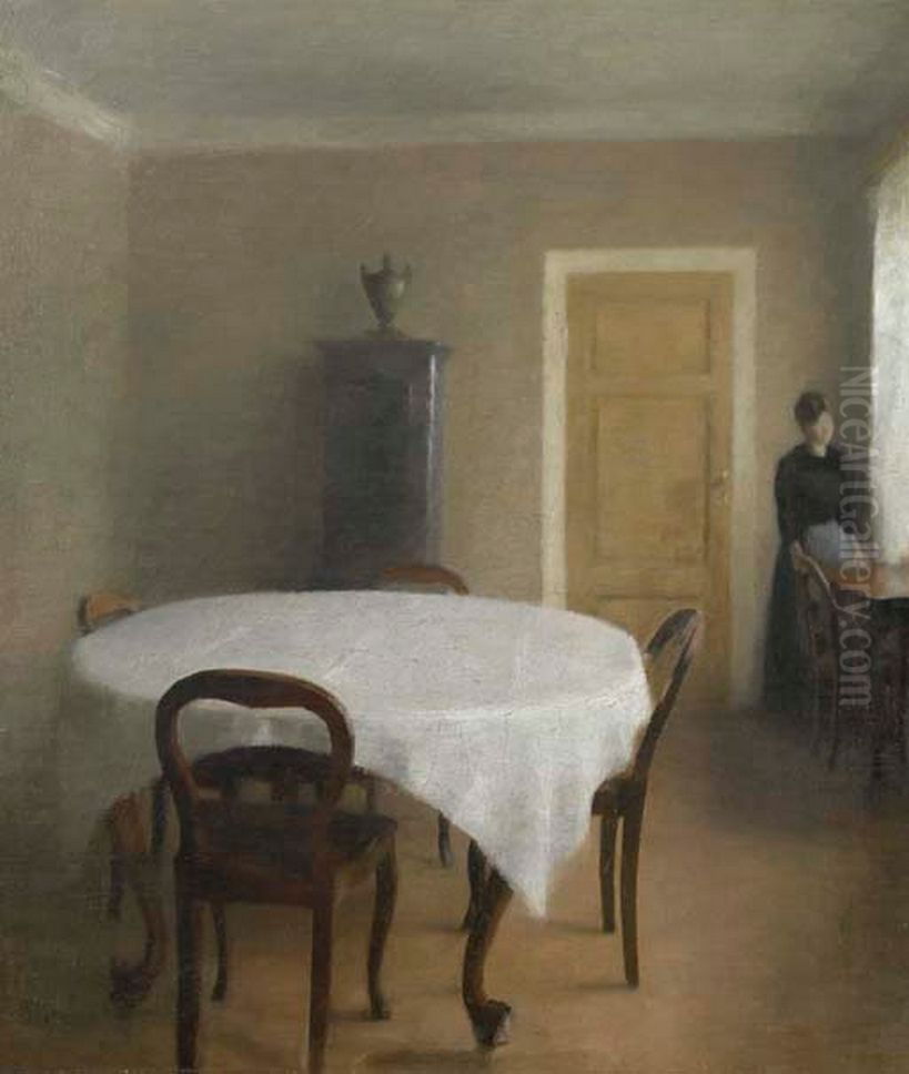 Interior, the Dining Room in Hammershoi's Childhood Home, Frederiksberg Alle. Oil Painting by Vilhelm Hammershoi