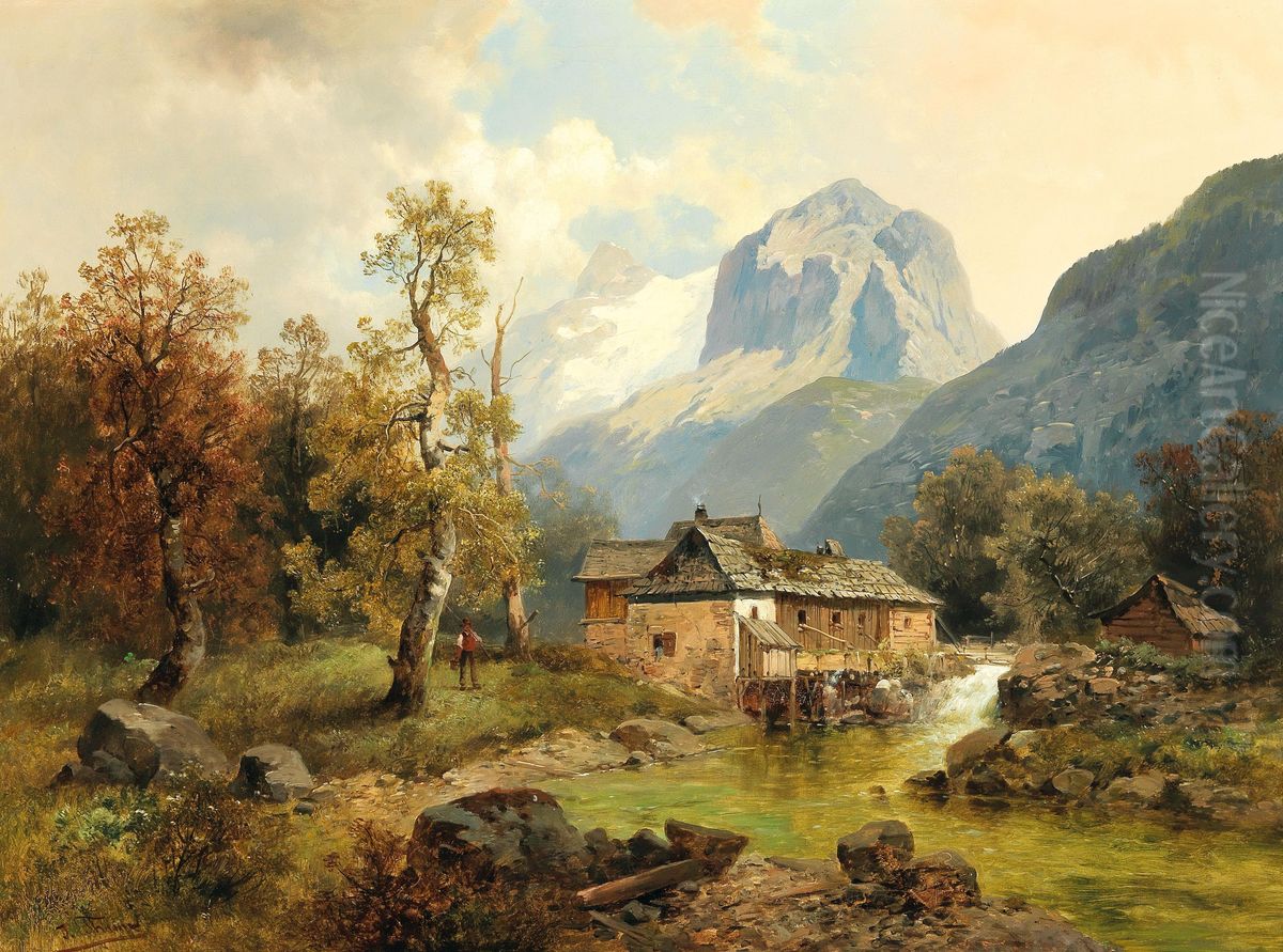 Tyrolean Scene Oil Painting by Josef Thoma