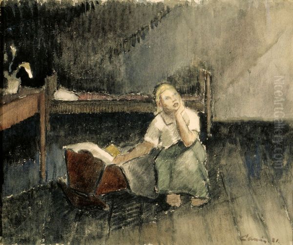 Vaggvisa Oil Painting by Alvar Cawen