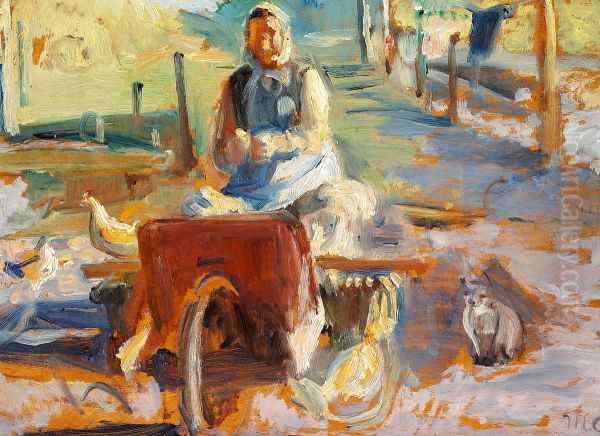 En Skagenskone med kat og hons. Oil Painting by Michael Peter Ancher