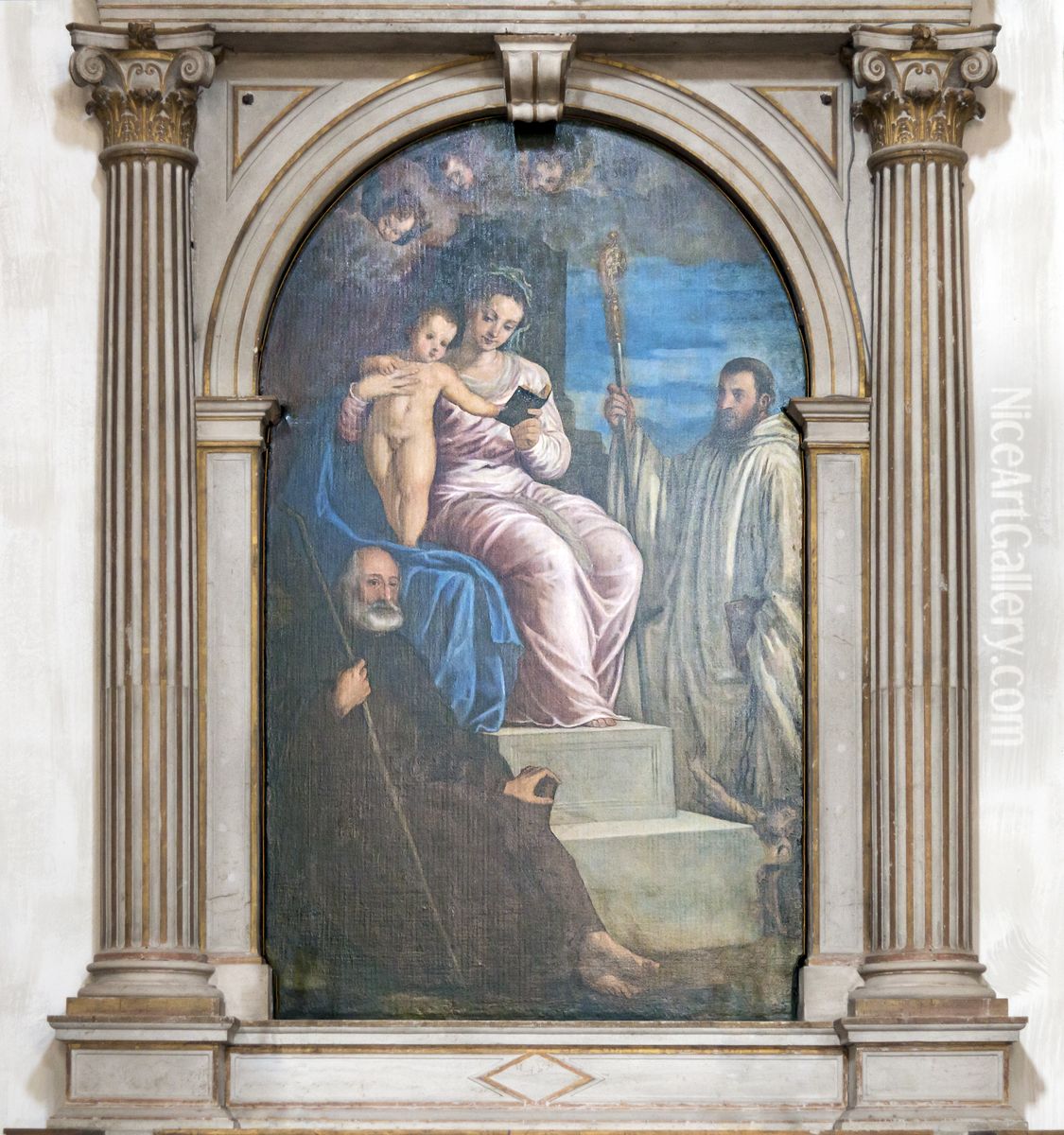 Virgin and Child, Saint Anthony Abbot and Saint Bernard Oil Painting by Giuseppe Porta