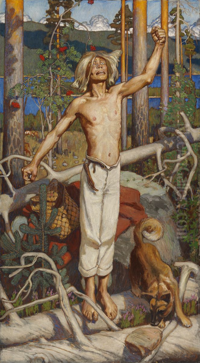 Kullervo forbannande Oil Painting by Akseli Valdemar Gallen-Kallela
