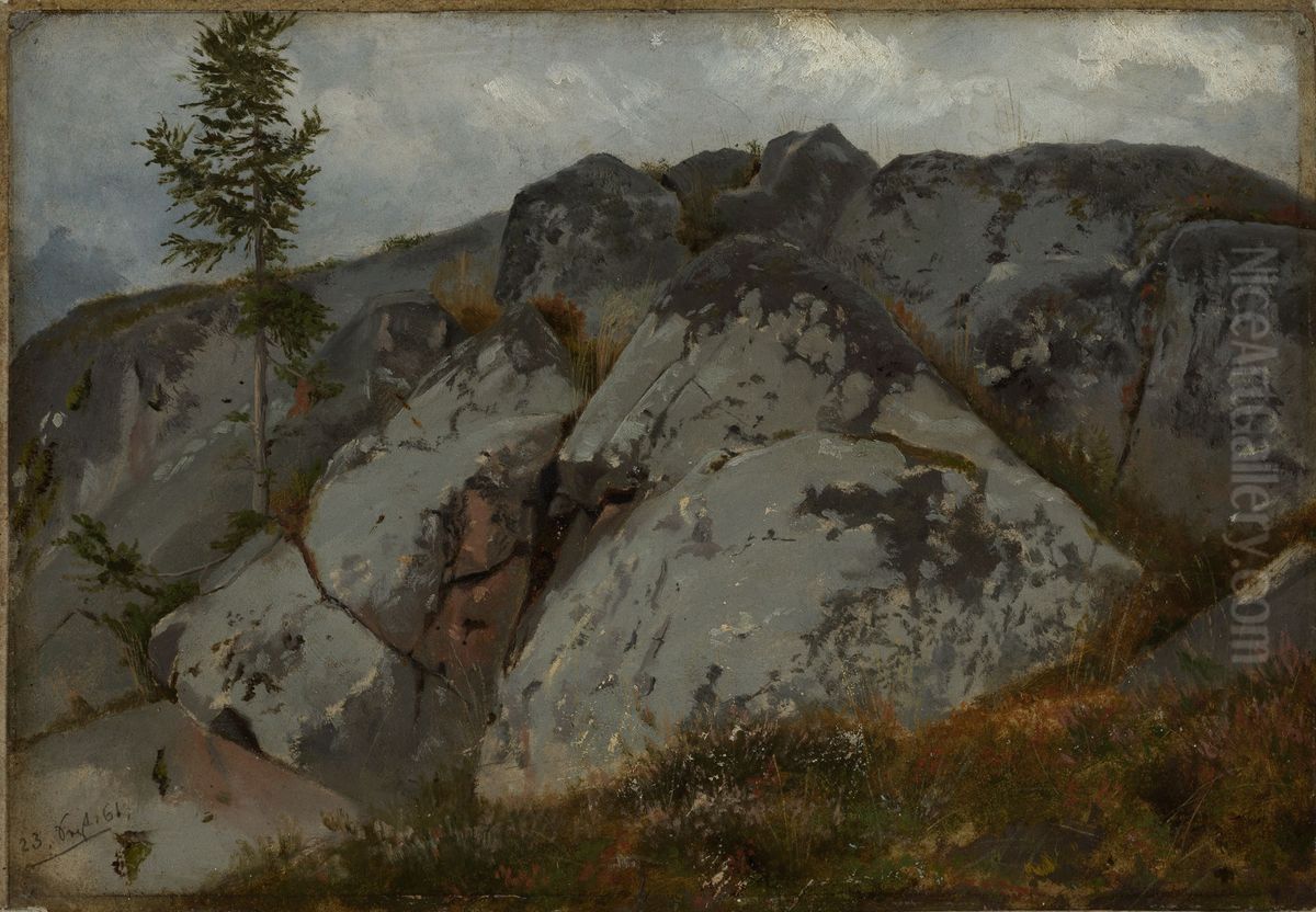 Boulders with fir Oil Painting by Hans Thoma
