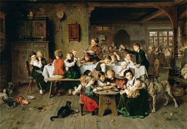 Ein Kinderfest (Der Katzentisch) Oil Painting by Ludwig Knaus