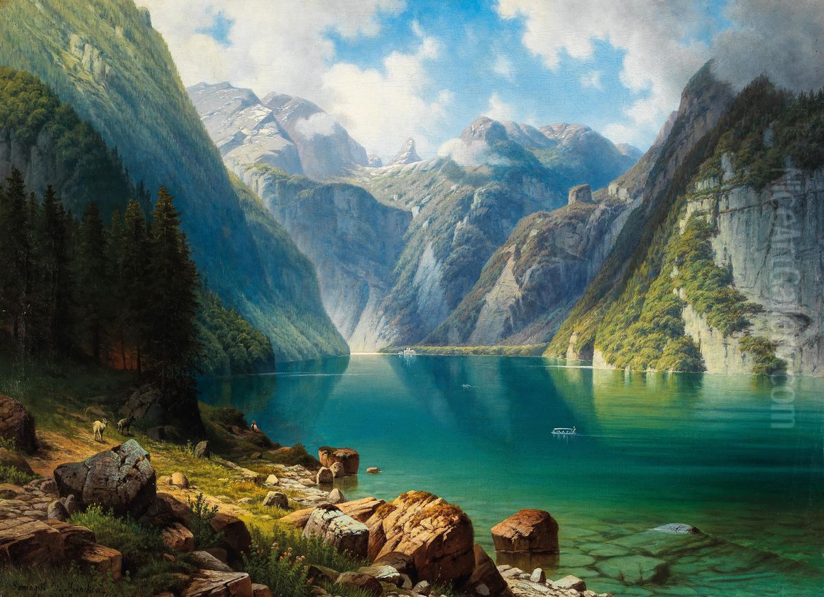 A View of Lake Konigssee Oil Painting by Daniel Somogyi