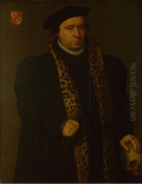 Man with a skull Oil Painting by Michiel Coxie