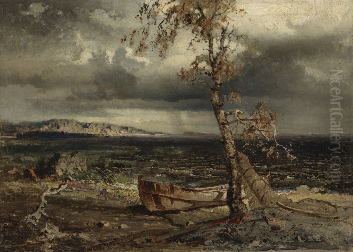 Storm on LakeNasijarvi Oil Painting by Werner Holmberg
