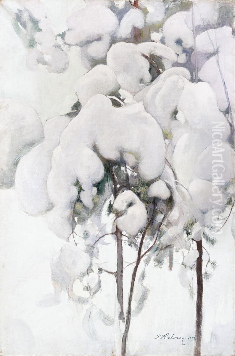 Snow-Covered Pine Saplings Oil Painting by Pekka Halonen